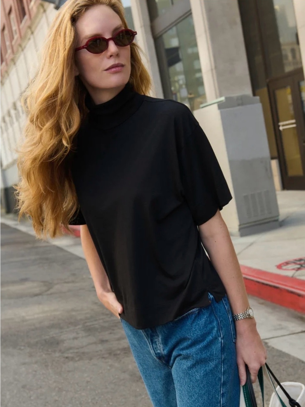 NWOT Women’s Nation Fable Jet Black Turtleneck Short Sleeve Top Medium M